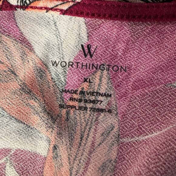 Worthington X-Large Top Leaf Print Stretch Boat Neck Sleeveless Batwing Multi - Picture 7 of 8